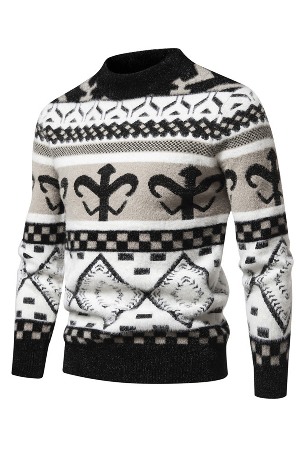 Slim fit khaki sweater with print and knitted sweater for men