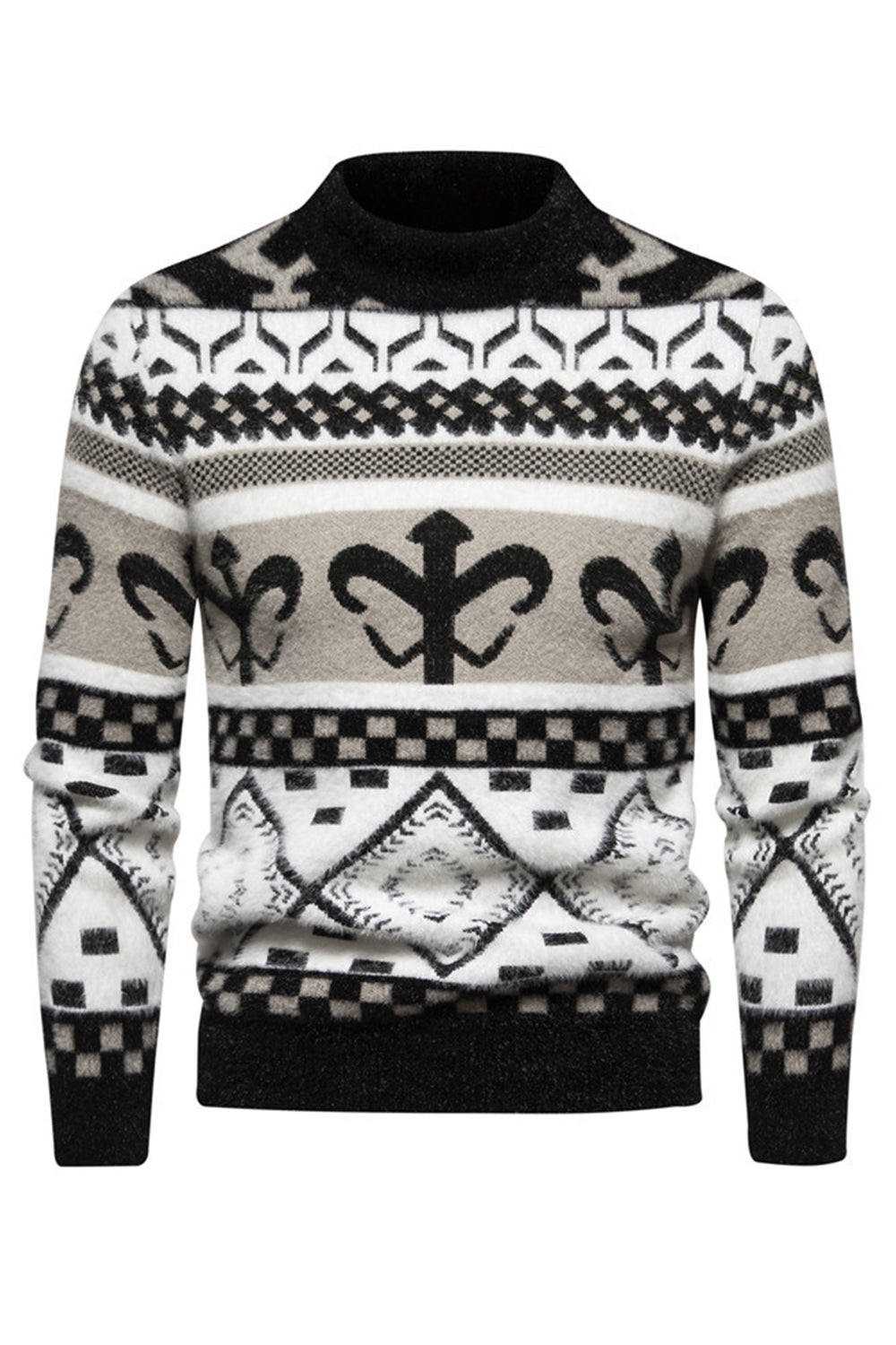 Slim fit khaki sweater with print and knitted sweater for men