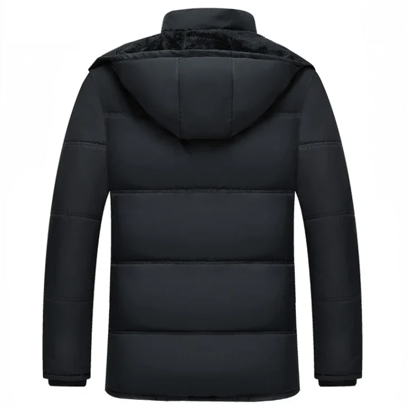 Men's winter jacket with hood, quilted and fleece lined - Black winter jacket for cold days