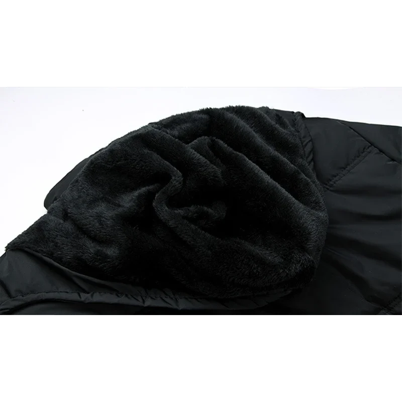 Men's winter jacket with hood, quilted and fleece lined - Black winter jacket for cold days