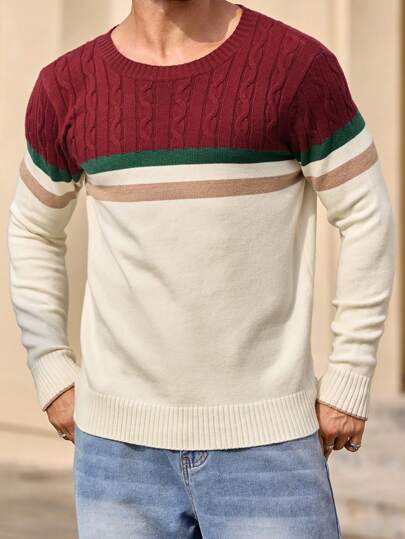 Men's Fitted Knit Casual Crew Neck Sweater