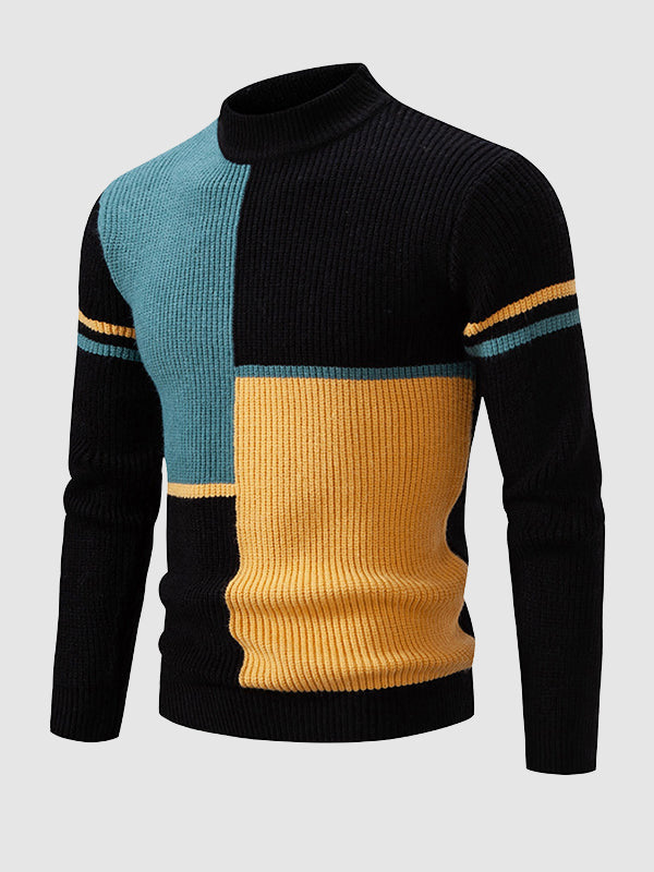 Men's ColorBlock Stand Collar Crew Neck Sweater