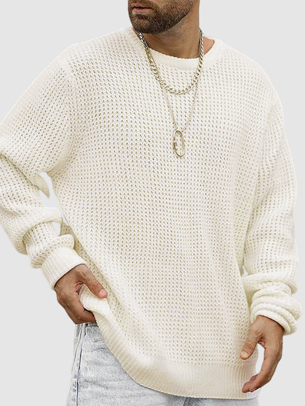 Men's solid color loose fit  knitted crew neck sweater