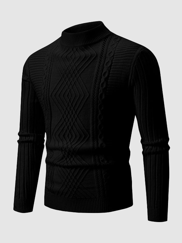 Men's Geometric Twist Slim Stand Collar Sweater