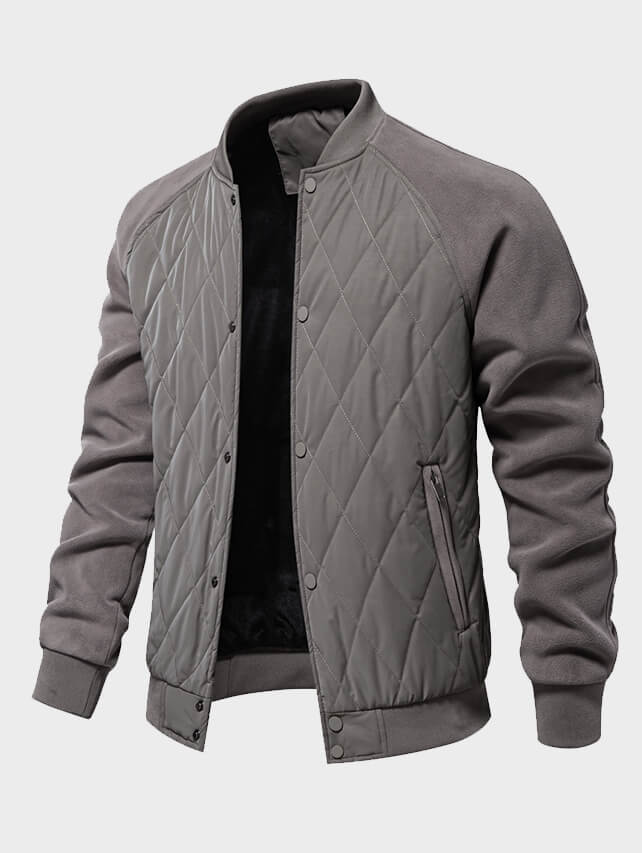 Men's Fleece-Lined Quilted Casual Double Pocket Raglan Sleeve Jacket