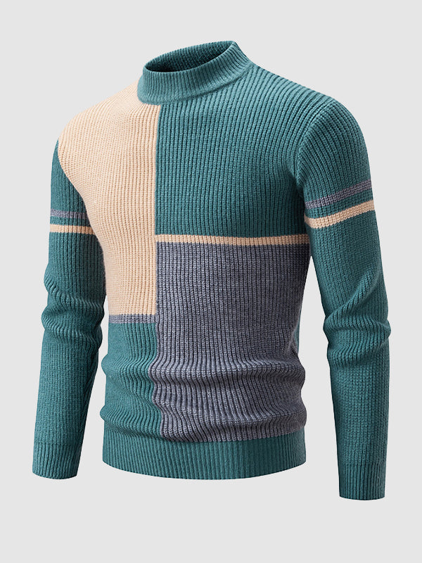 Men's ColorBlock Stand Collar Crew Neck Sweater