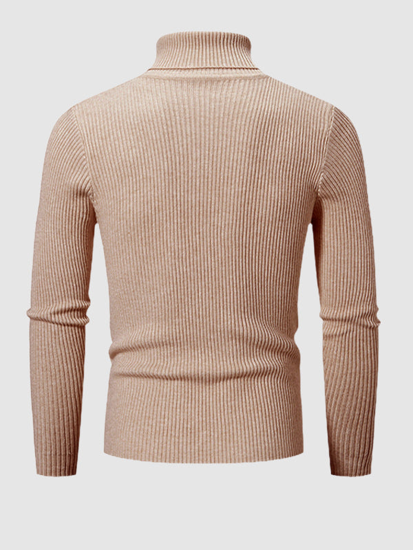 Men's Solid Color Striped Textured Turtleneck Sweater