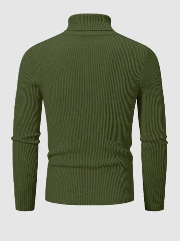 Men's Solid Color Striped Textured Turtleneck Sweater