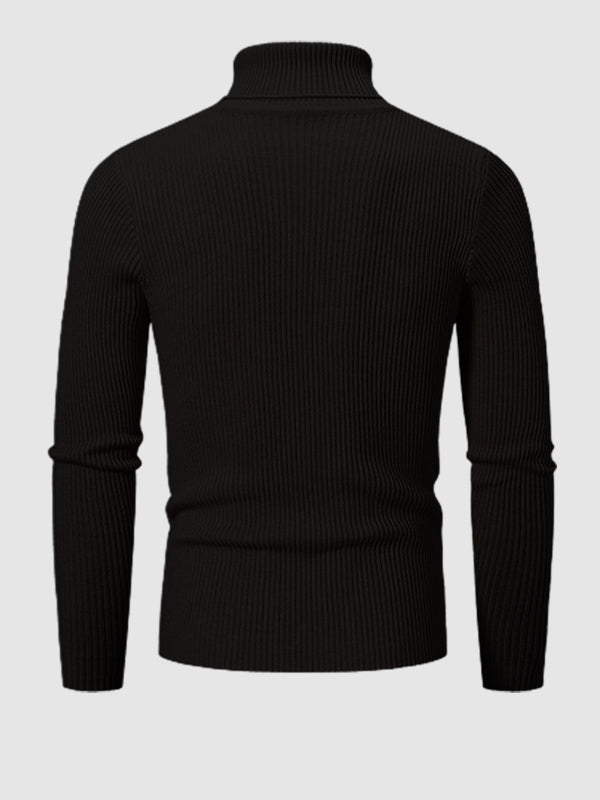 Men's Solid Color Striped Textured Turtleneck Sweater