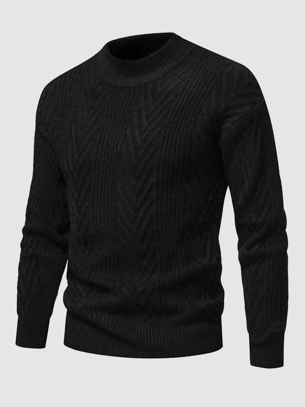 Men's solid color half turtleneck casual jacquard sweater