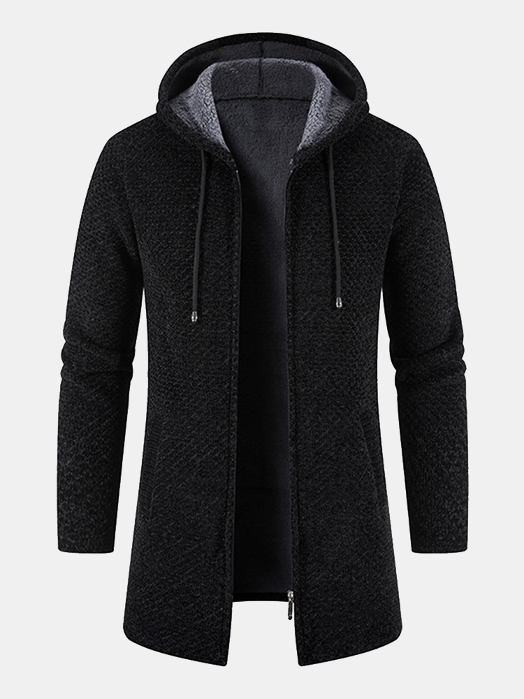 Long Line Textured Hooded Sweater