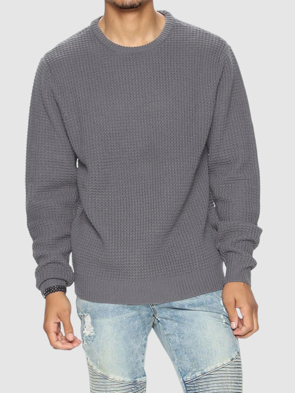 Men's solid color loose fit  knitted crew neck sweater