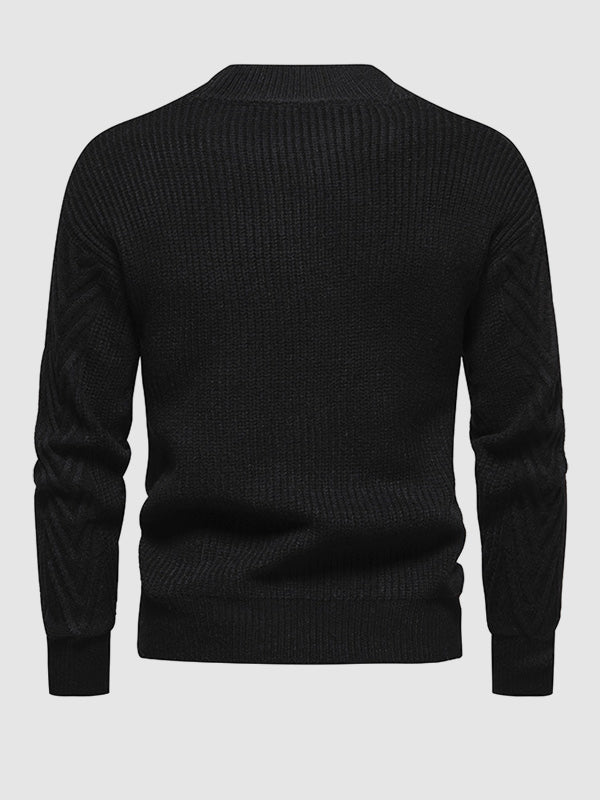 Men's solid color half turtleneck casual jacquard sweater