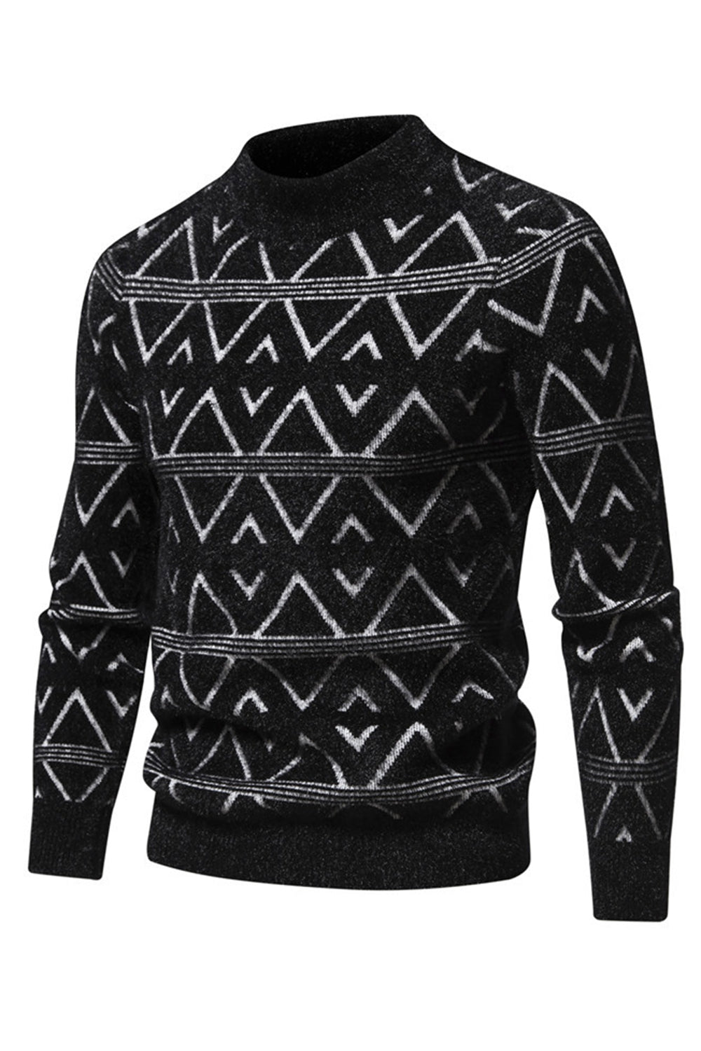 White men's sweater with round neck and striped print