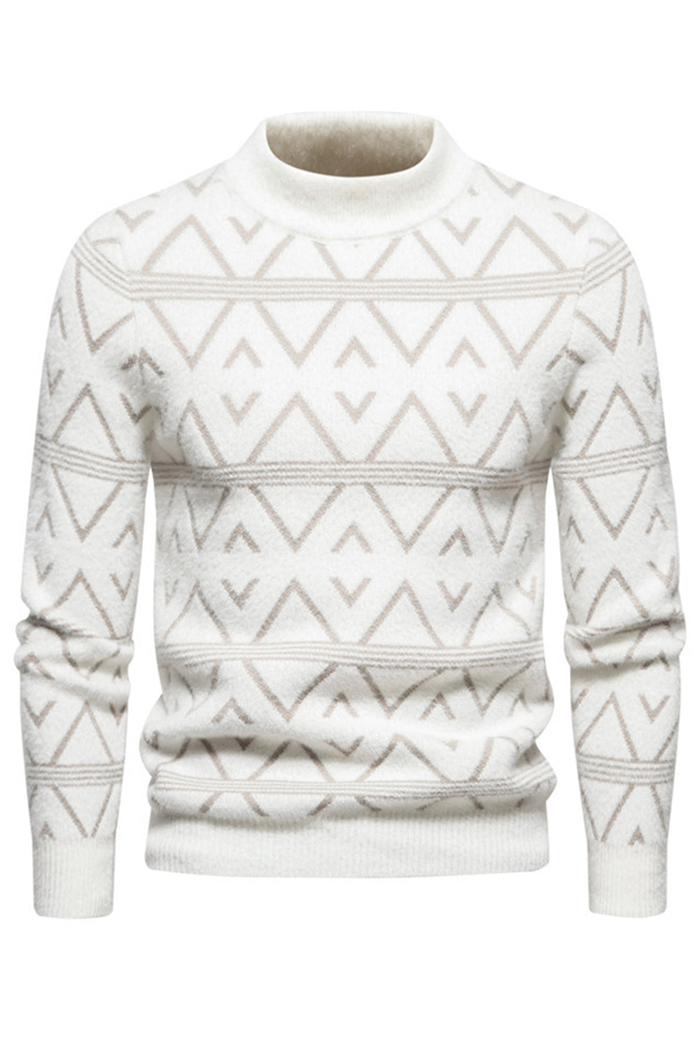 White men's sweater with round neck and striped print