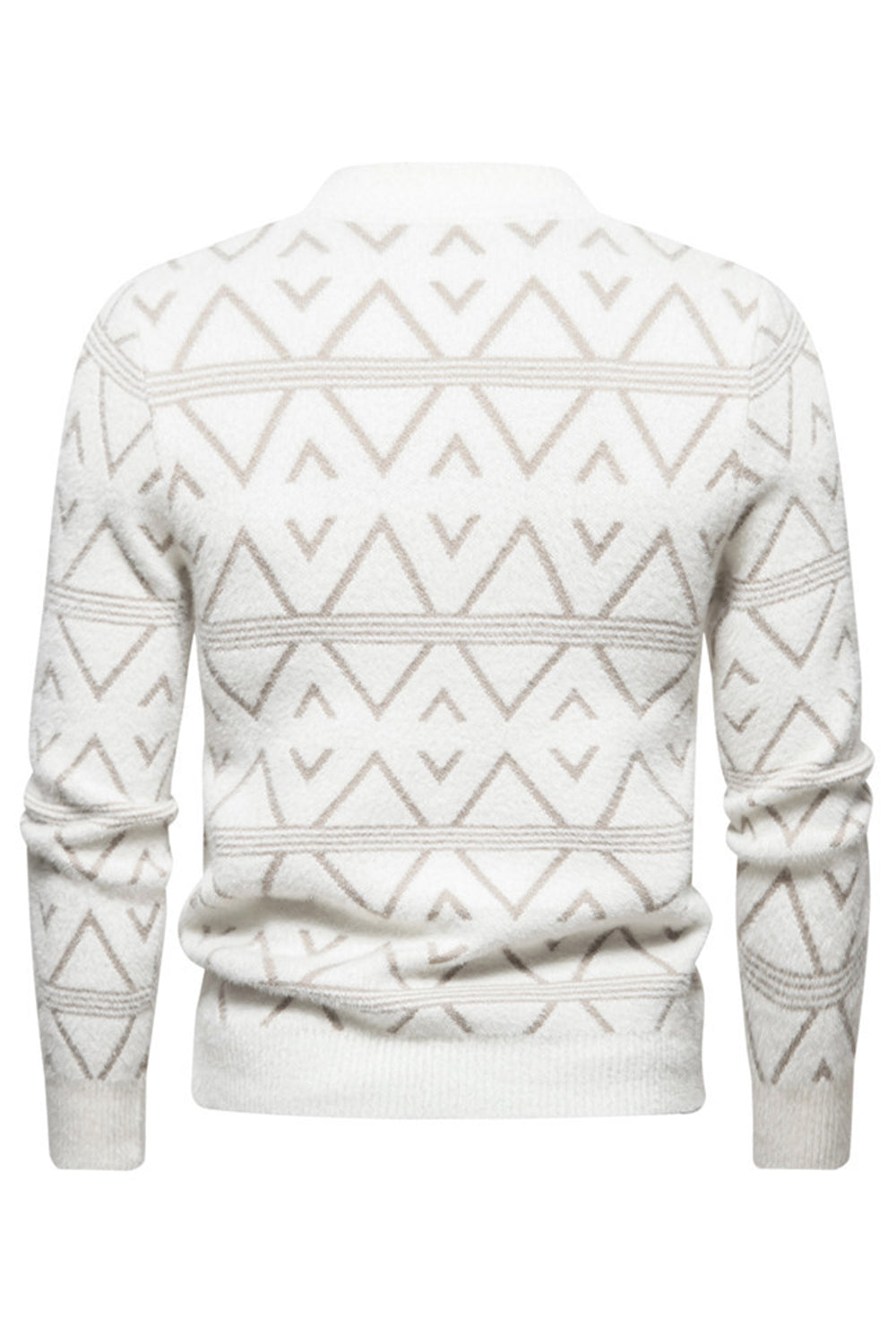 White men's sweater with round neck and striped print