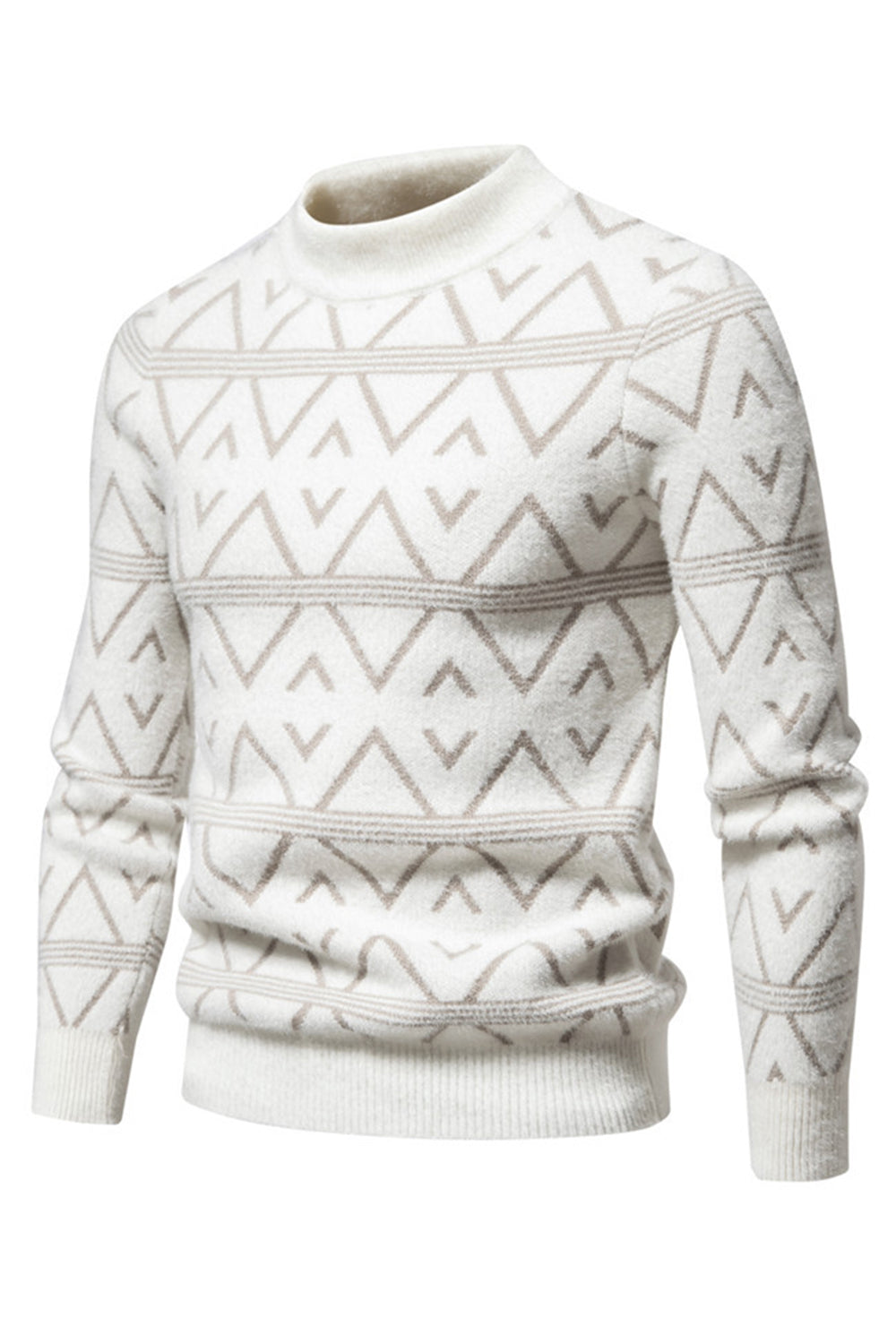 White men's sweater with round neck and striped print