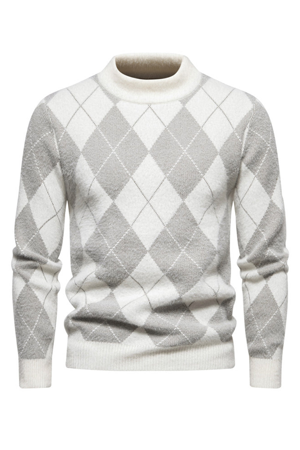 White men's sweater with round neck and striped print