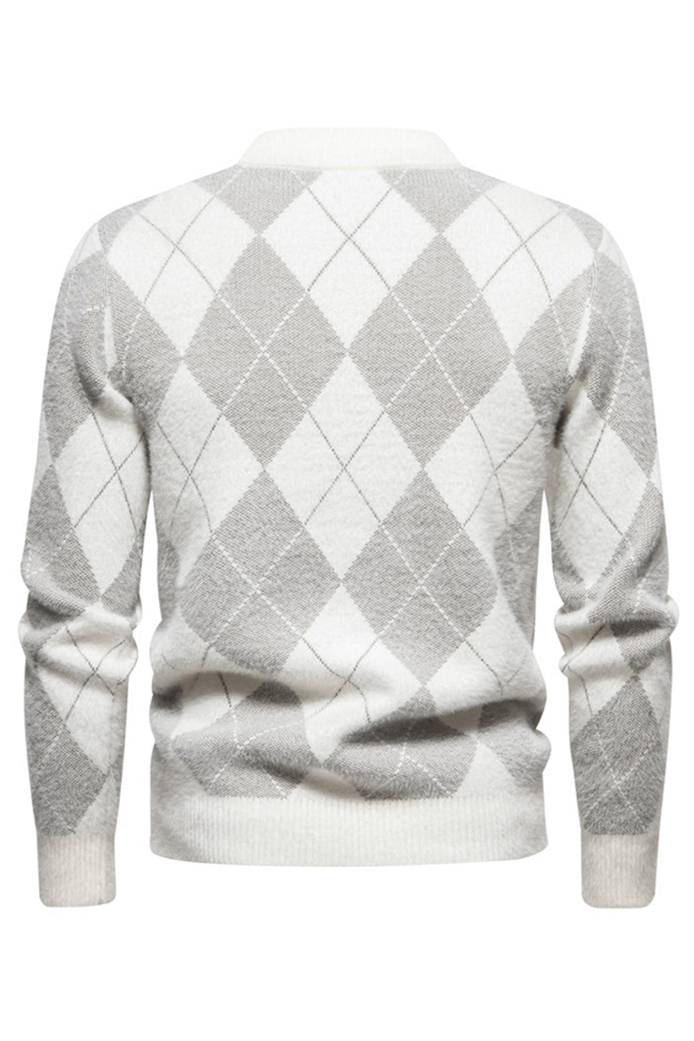 White men's sweater with round neck and striped print