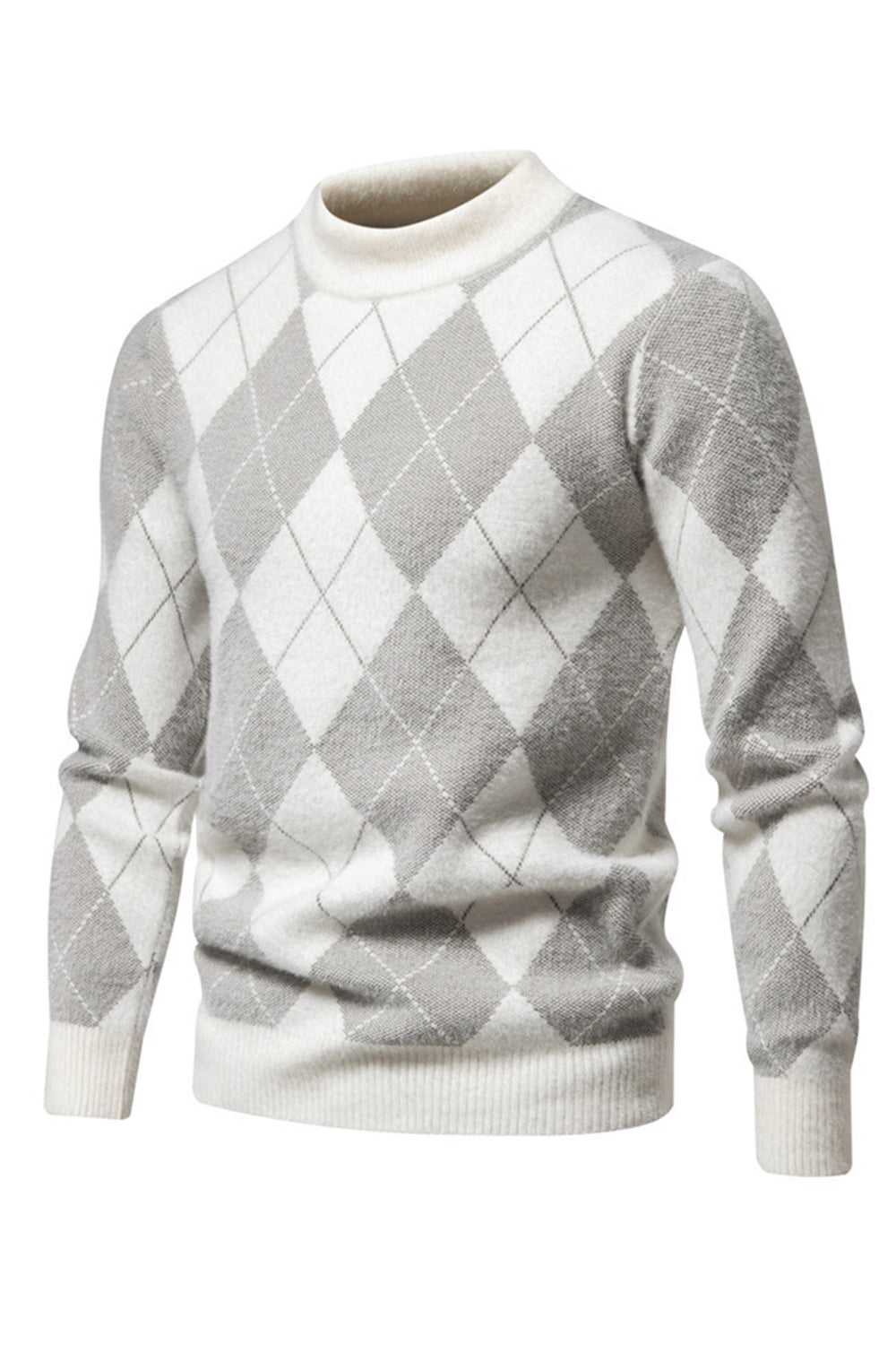 White men's sweater with round neck and striped print