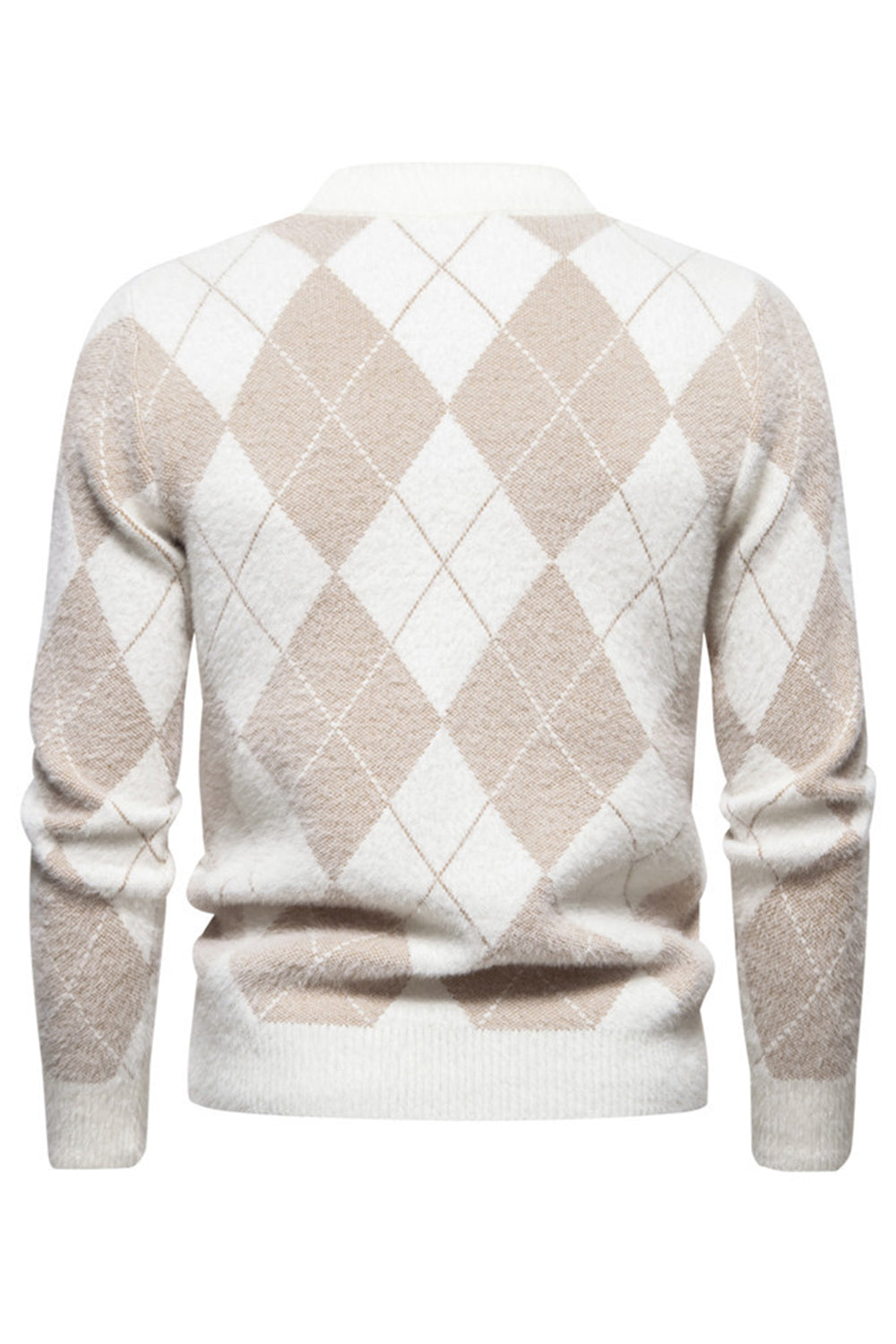 White men's sweater with round neck and striped print