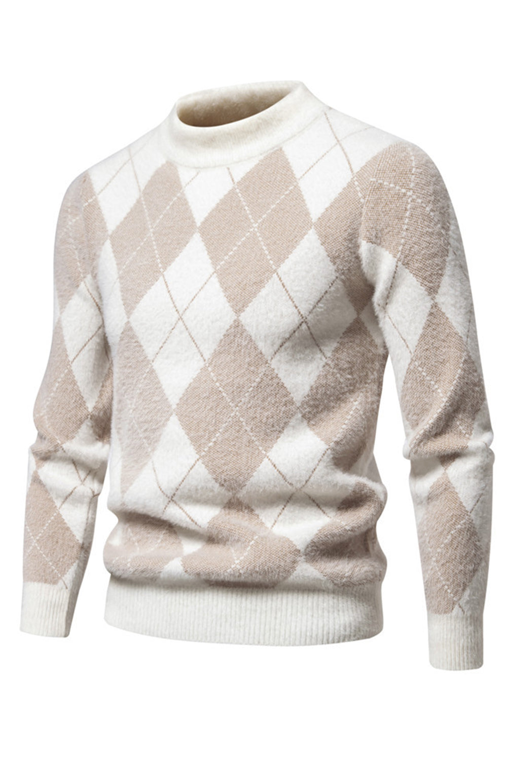 White men's sweater with round neck and striped print