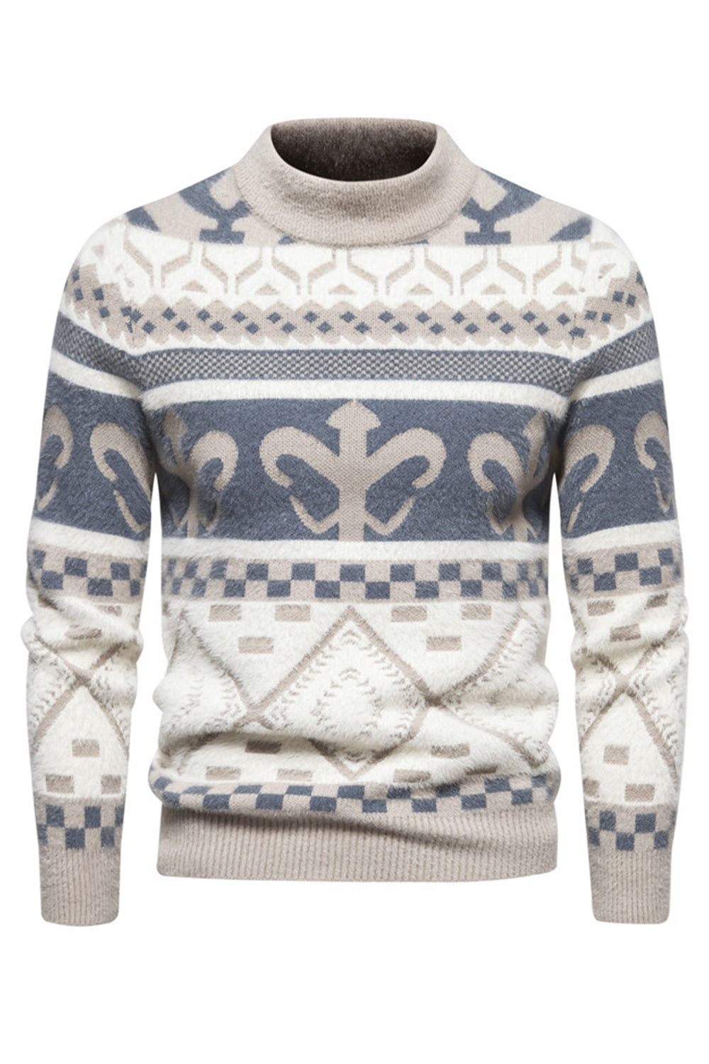 Slim fit khaki sweater with print and knitted sweater for men