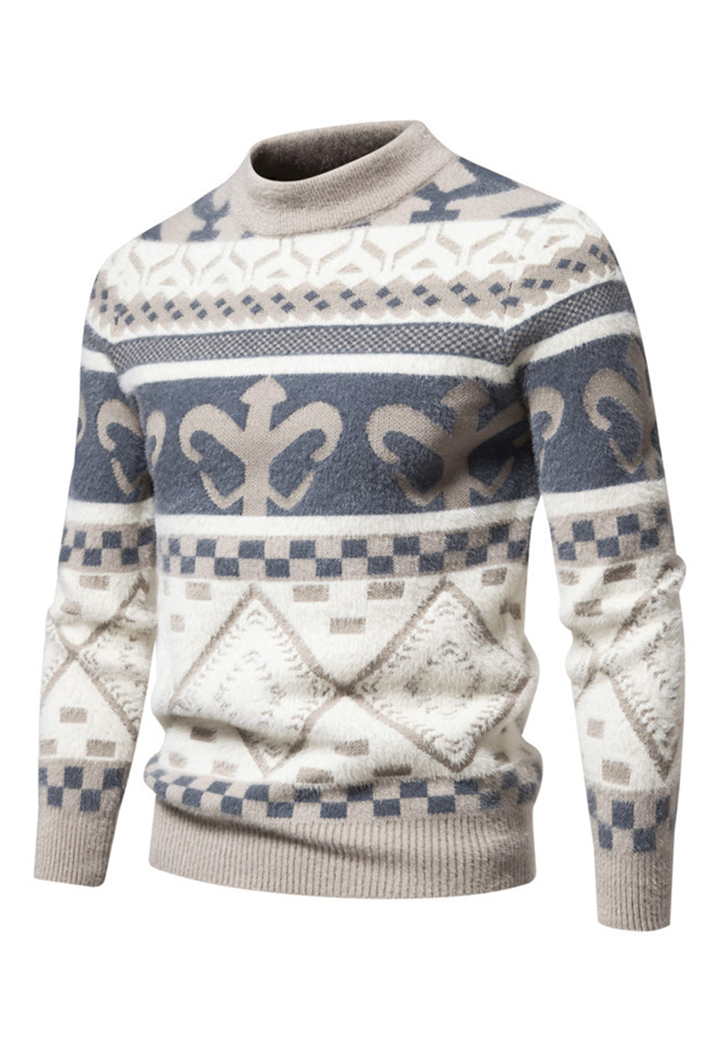 Slim fit khaki sweater with print and knitted sweater for men