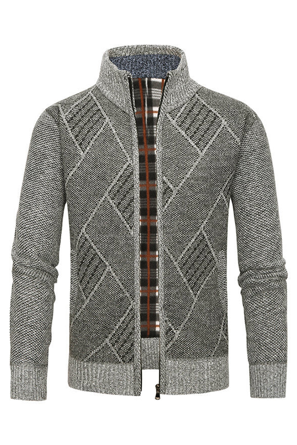 Grey stand-up collar zip loose jacket for men