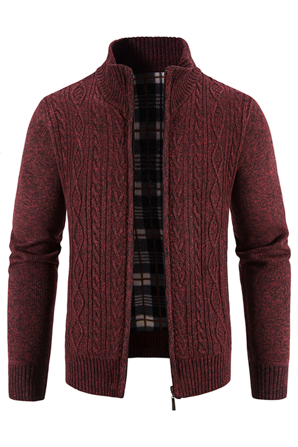 Burgundy sweater with stand-up collar and thickened vest for men