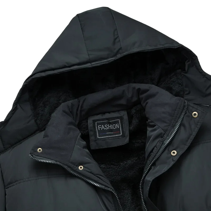 Men's winter jacket with hood, quilted and fleece lined - Black winter jacket for cold days