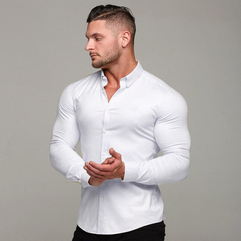 ANTONIOSCLOTHING COTTON ELASTIC LONG SLEEVE SHIRT MUSCULAR-FIT - Wearline