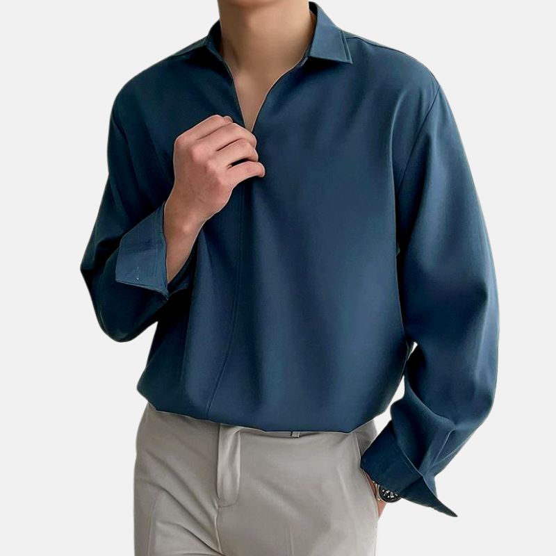 KOREAN LOOSE FIT LONG-SLEEVE SHIRT - Wearline