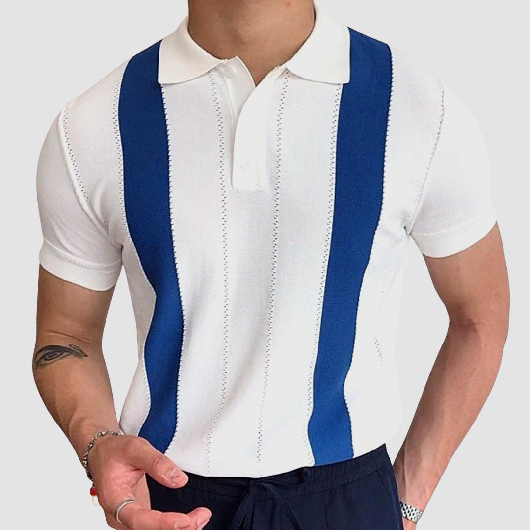 PAOLO STRIPED POLO WHITE-BLUE T-SHIRTS - Wearline