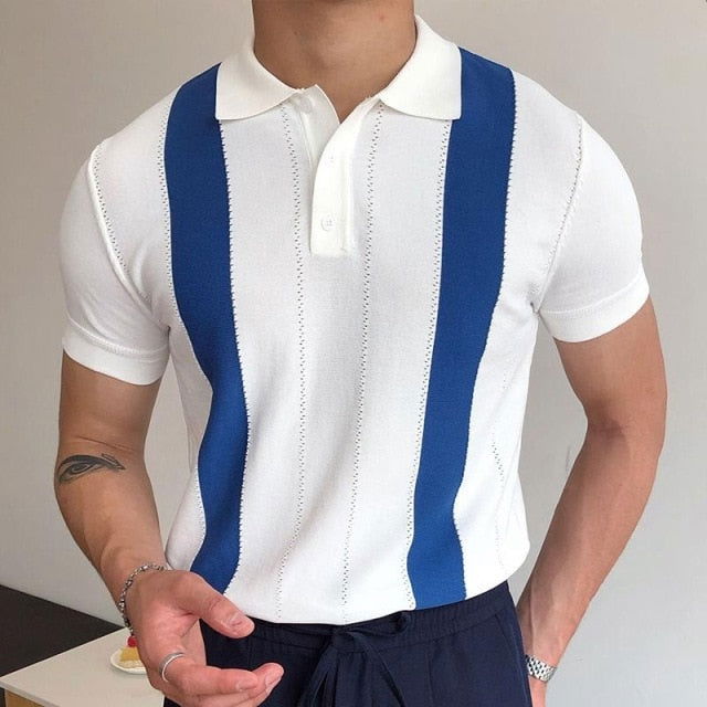 PAOLO STRIPED POLO WHITE-BLUE T-SHIRTS - Wearline