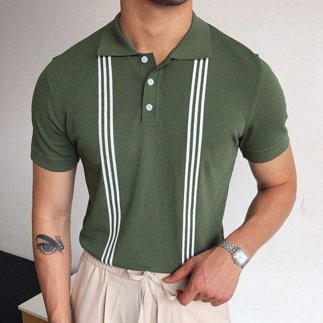 STRIPED POLO GREEN-WHITE T-SHIRT - Wearline