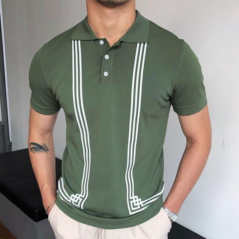 STRIPED POLO GREEN-WHITE T-SHIRT - Wearline