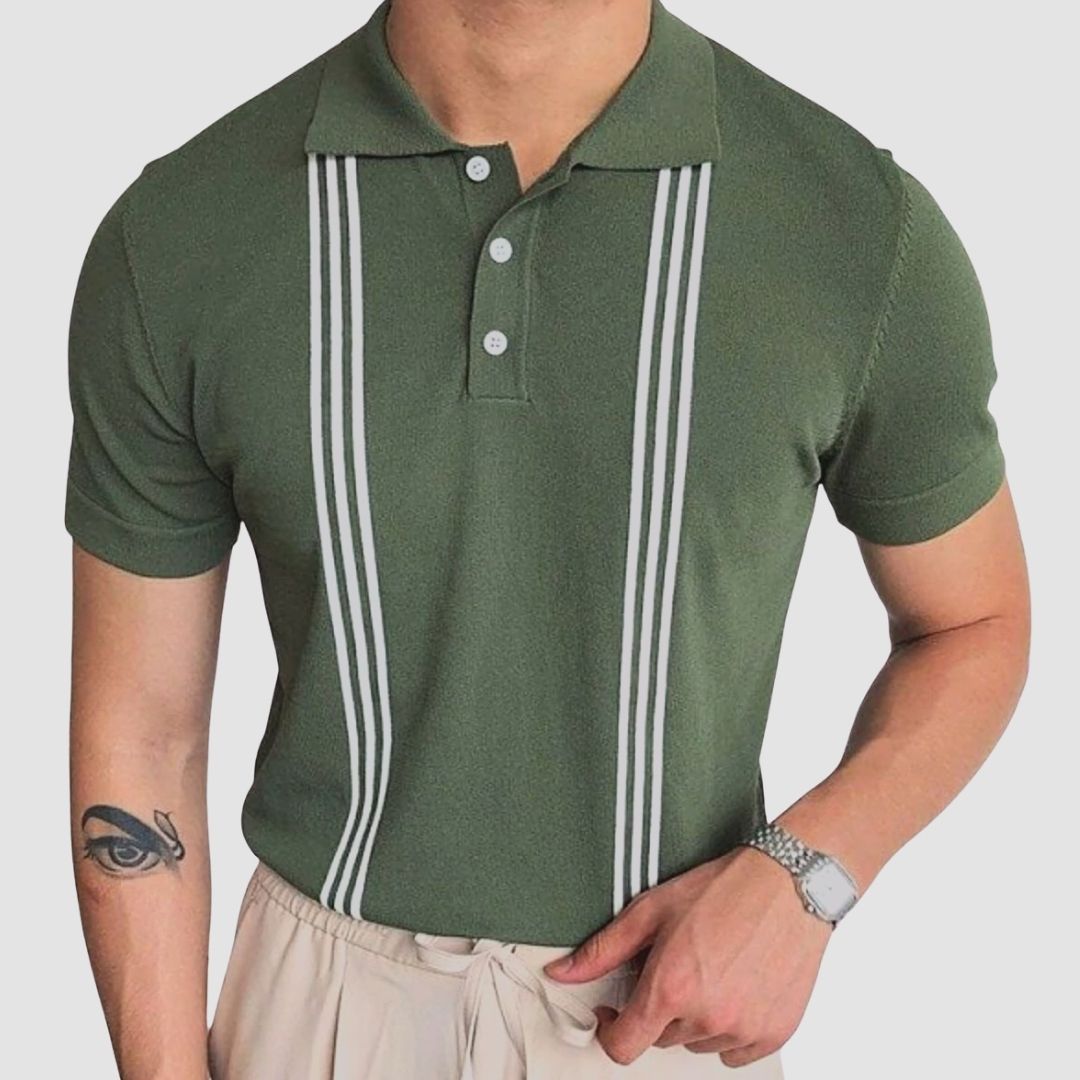 STRIPED POLO GREEN-WHITE T-SHIRT - Wearline