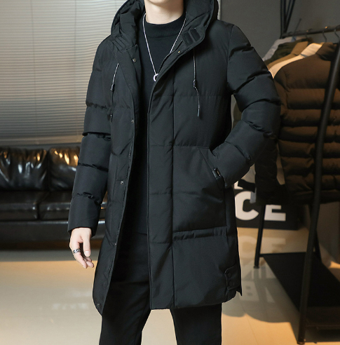 Long Puffer Jacket with Hood, Pockets, Lightweight, Warm and Windproof Winter Coat for Men